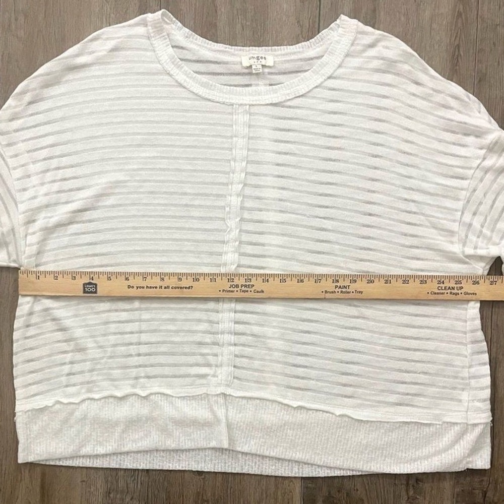 UMGEE Oversized Boxy Shirt White Textured Coastal Sheer Boho Short Sleeve Crop L - Picture 5 of 8